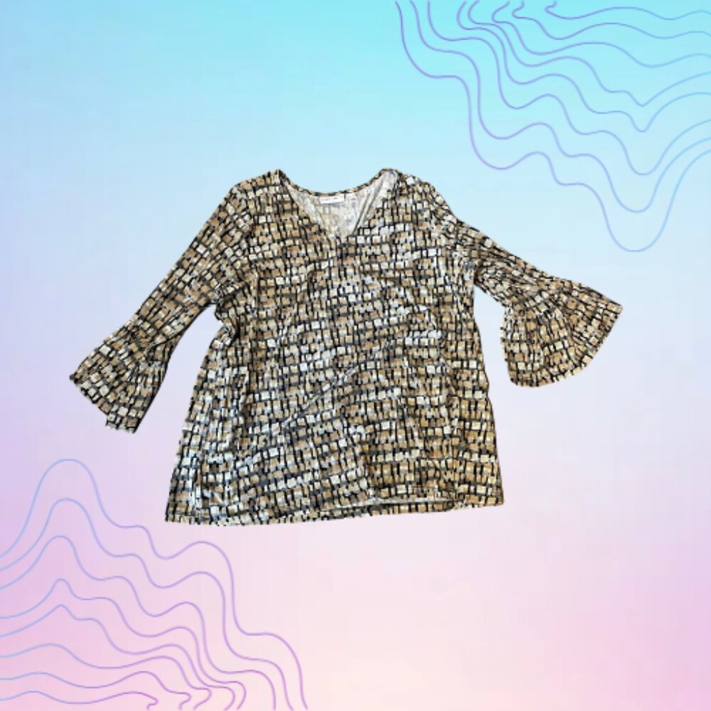 SUSAN GRAVER Abstract Print Bell Sleeve Blouse